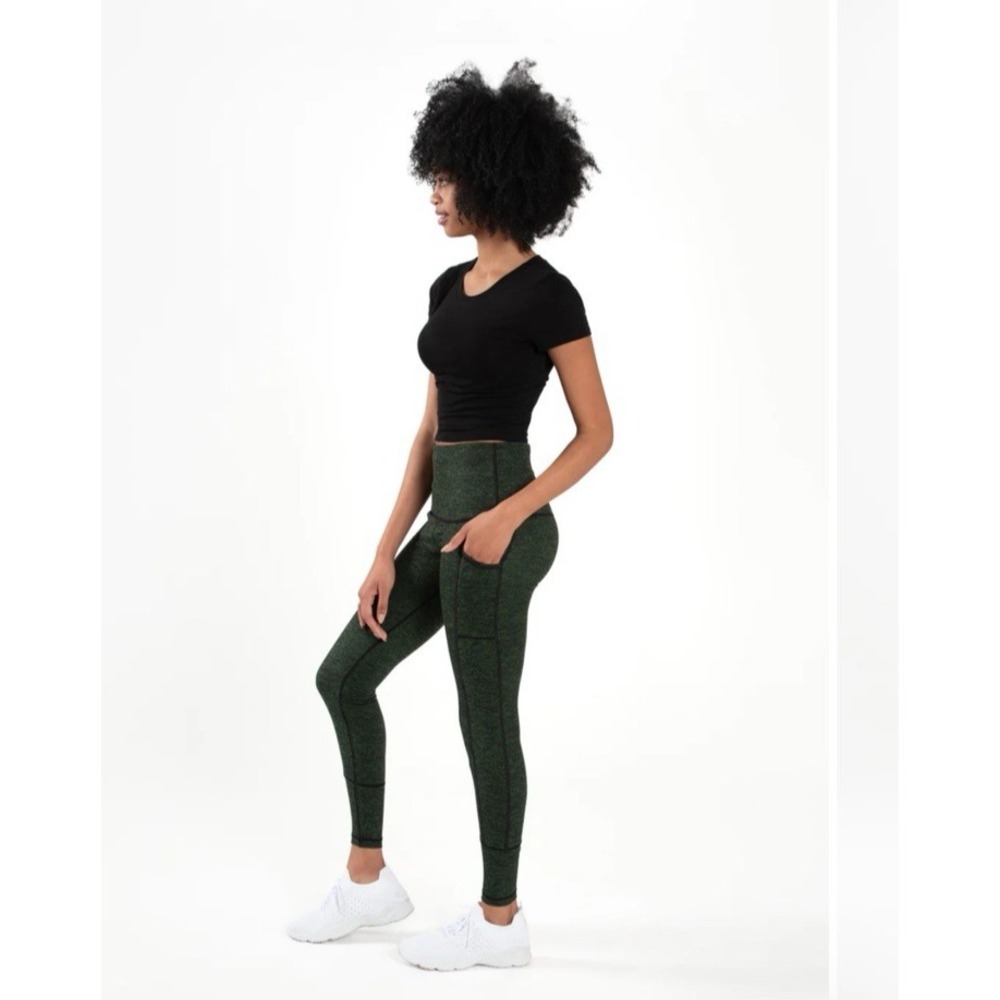 Sweetflexx Resistance Band Leggings Compression High Rise Green Pockets Women 8